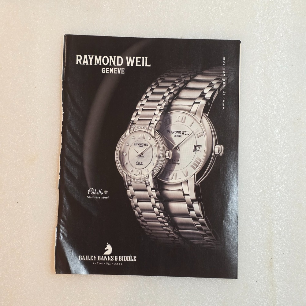 Vintage Print Ad Raymond Weil Geneve Othello Stainless Steel B&W 8x10.5 2004